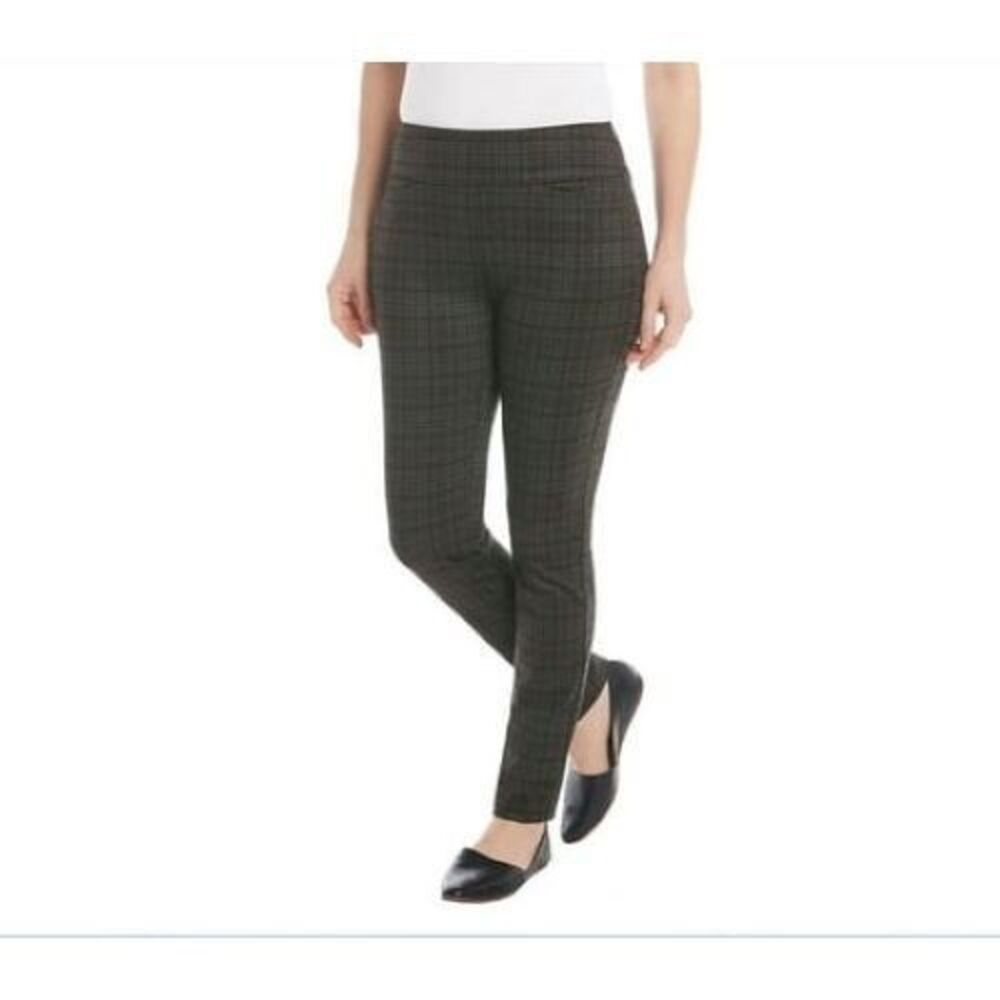 Dalia Pull-On Ponte Pants Womens XL Black Gray Plaid Tummy Control Panel NEW